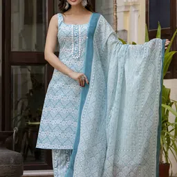 Anouk Printed Cotton Sleeveless Kurta with Trouser & Dupatta-44