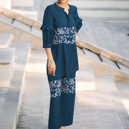 Anouk Blue Embroidered Top With Trousers Co-Ords-image-90