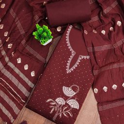 KALINI Floral Embroidered Embellished Satin Cotton Unstitched Dress Material-image-17