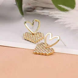 VAGHBHATT Gold-Plated Artificial Stones Studded Heart Shaped Drop Earrings image 5