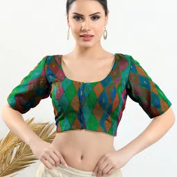 VAMAS - THE DESIGNER BLOUSES Women Round Neck Padded Saree Blouse-picture-51