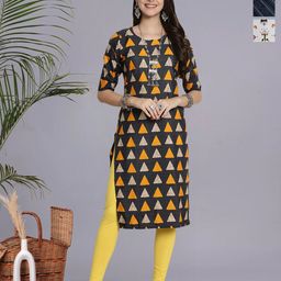HERE&NOW Selection Of 3 Geometric Printed Round Neck Straight Kurtas-image-94
