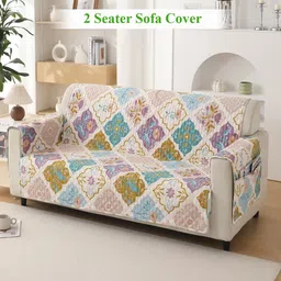 HOKIPO Purple & White Printed Polyester 1 Piece Sofa Cover-2