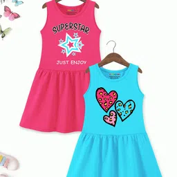 YK X Trampoline Girls Pack of 2 Graphic Printed Cotton A-Line Knee Length Dress-image-31