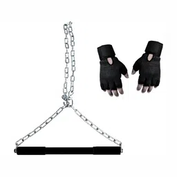 YMD Set Of 2 Chain Rod & Pair Of Gloves Workout Accessories-51