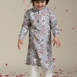 Manyavar Boys Floral Printed Band Collar Straight Kurta with Trouser-52