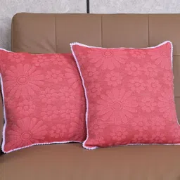 Saral Home Rust & White Set of 2 Floral Square Cushion Covers-4