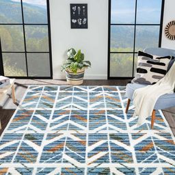 OBSESSIONS Blue Abstract Anti-Skid Polypropylene Carpet-18