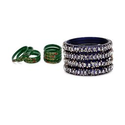 SOMIL Set Of 12 Green & Blue Artificial Stones & Beads Bangles-picture-24