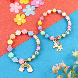 asthetika kids Asthetika Girls Set Of 2 Unicorn & Rainbow Beaded Charm Bracelets-picture-29