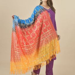 LA FEMINAE Woven Design Block Print Dupatta-4