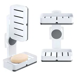 Aura White 2 Pieces Self-Adhesive Double Layers Soap Holder with Drain Tray-picture-1