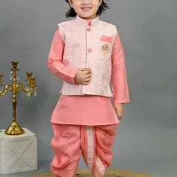 BT DEZINES Boys Geometric Woven Design Band Collar Kurta with Dhoti Pants & Waistcoat-picture-21