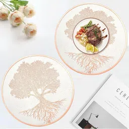 LooMantha White & Copper Toned 2 Pieces Floral Textured Table Placemats-4