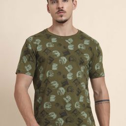Greenfibre Men Abstract Printed Round Neck Pure Cotton Slim Fit T-shirt-image-74