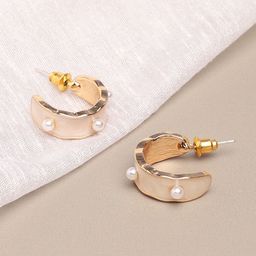 DressBerry Gold-Plated Pearls Beaded Contemporary Hoop Earrings-image-17