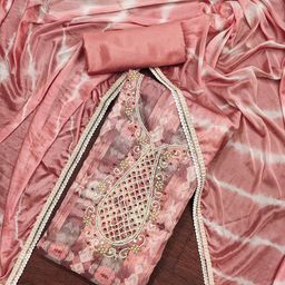 SHADOW & SAINING Floral Woven Design Beaded Semi-Stitched Dress Material-image-86