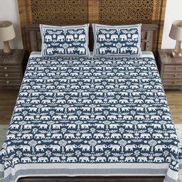 Myntra Elegant Homes Blue Ethnic Motifs Printed 210 TC King Bedsheet Set 2.69m x 2.69m-image-44