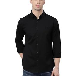 ISUEL FAB Black Cotton Spread Collar Striped Shirts-image-125