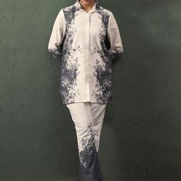 Anouk Grey Abstract Printed Shirt Collar Shirt With Trouser-43