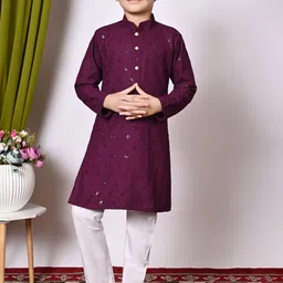 AHLAN APPARELS Boys Ethnic Motifs Embroidered Sequinned Kurta with Pyjamas-66