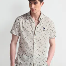 U.S. Polo Assn. Men Smart Spread Collar Floral Printed Cotton Slim Fit Casual Shirt-picture-48