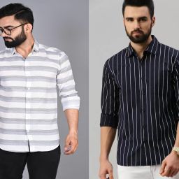 Men Slim Fit Striped Spread Collar Casual Shirt-image-3