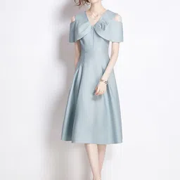 JC Collection V-Neck Cold-Shoulder A-Line Midi Dress-image-91