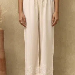 House of Chikankari Women Self Design Cotton Linen Trousers-image-45