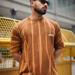 Maniac Men Washed Effect Dyed Round Neck Cotton Relaxed Fit T-shirt-image-50