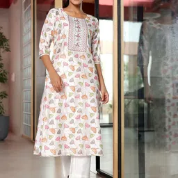 Libas Floral Printed Regular Thread Work A Line Kurta with Palazzos-5