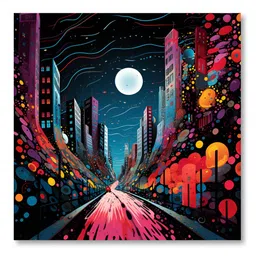 Aura Blue & Pink Street & Moon Printed Canvas Wall Painting-21