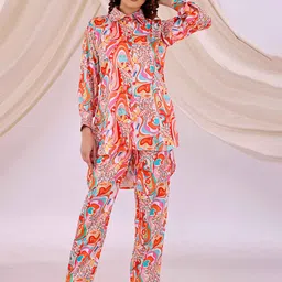 SHILL INTERNATIONAL Women Abstract Print Shirt Collar Co-Ords Set-image-46