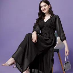 Femvy V-Neck Fit & Flared Midi Dress-image-71