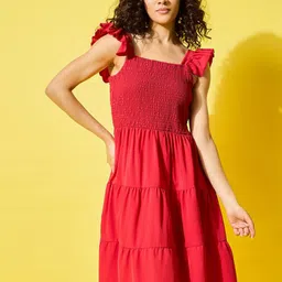 DIMPY GARMENTS Women Solid Smocked A-Line Dress-image-17