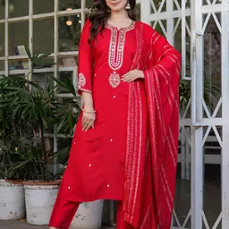 Pantos Women Ethnic Motifs Embroidered Thread Work Kurta with Trousers & Dupatta-picture-16