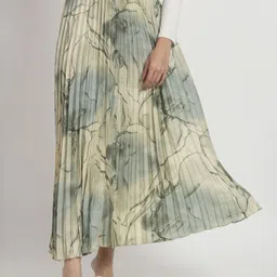 LookShine Printed Pleated A-Line Maxi Skirt-image-47