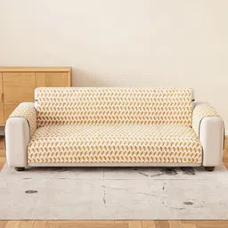 Lukzer White Printed Polyester 1 Piece Sofa Cover With Arms-picture-23