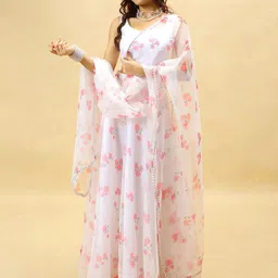 PURI MAA Floral Printed Semi-Stitched Organza Lehenga & Blouse With Dupatta-picture-2