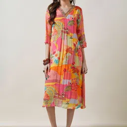 Soch Women Chinon Floral Print Dress With Beads And Stones-image-22