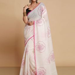 WoodenTant Floral Pure Cotton Saree-image-57