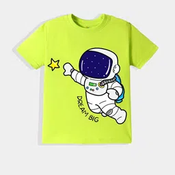 KAVEE Pure Cotton Half Sleeves Space Theme Printed Bio Washed Tee -Neon Green-15