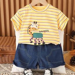 POP STREET KIDS Boys Striped Round Neck T-Shirt With Shorts-image-78