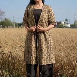 JITI Ethnic Motifs Printed Shirt Collar Pure Cotton Top & Coat & Palazzo-picture-19