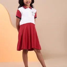 U.S. Polo Assn. Girls Colourblocked Pure Cotton Fit & Flare Dress-image-47