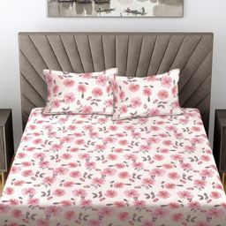 FABINALIV Pink & White Floral 300 TC King Bedsheet with 2 Pillow Covers-image-77