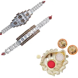 MEIRA JEWELLERY Set Of 2 Stone-Studded Rakhi With Greeting Card Gift Set-image-40