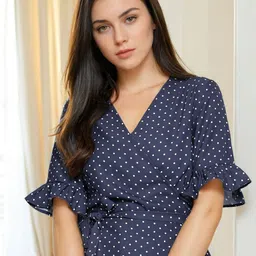 Stylecast X Slyck Polka Dots Printed V Neck Short Sleeves Top-picture-25