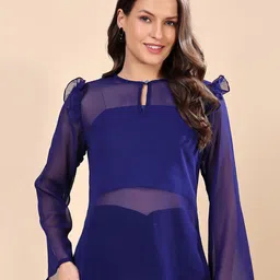 MINOS Women Semi Sheer Keyhole Neck Ruffle Top-picture-34