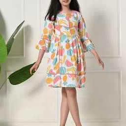 Bella Moda Girl Print Round Neck Bell Sleeve Fit & Flare Dress-16